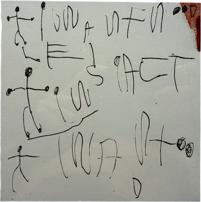 stick figures and letters on paper