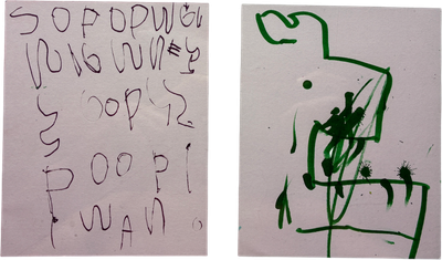 doodles and letters on paper