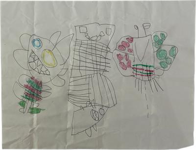 creatures and butterfly drawing