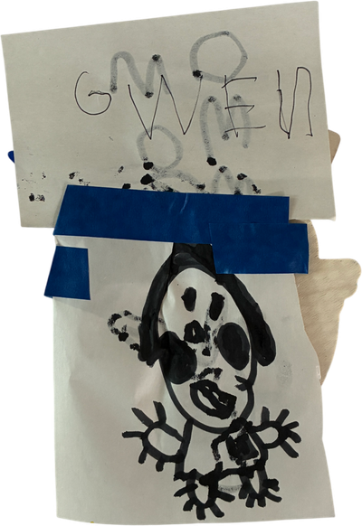 goofy person drawing taped together