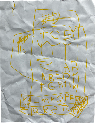 yellow boxes and alphabet drawing