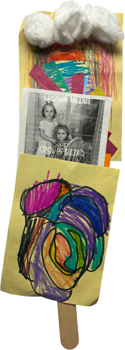 craft with drawings paper photo popsicle stick and cotton balls