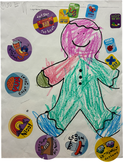 gingerbread man coloring page with stickers