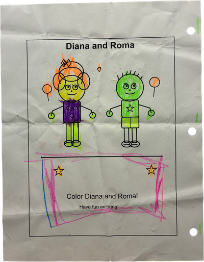 diana and roma ridiculous chatgpt generated coloring page