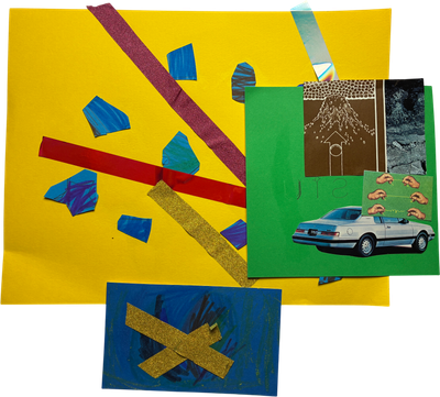 collage assemblage with shiny tape