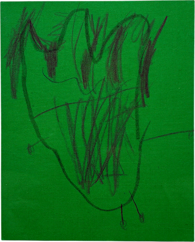 small pencil drawing on green paper