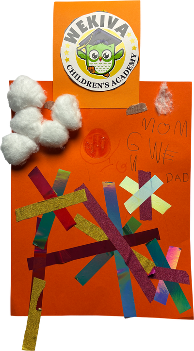 collage with wekiva childrens academy sticker cotton balls and shiny tape